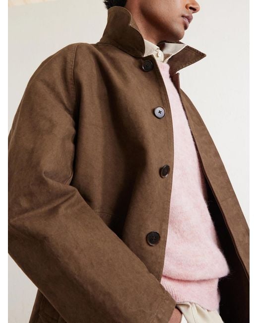 Auralee Brown Garment-Dyed Cotton-Twill Coat for men