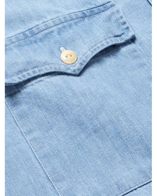 Drake's Blue Denim Western Shirt for men