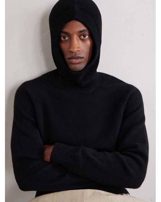 Rick Owens Black Ribbed Cotton Balaclava for men