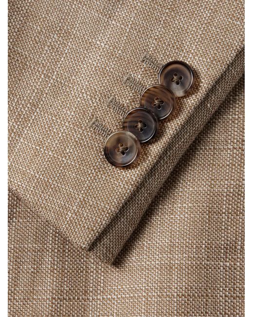 Caruso Natural Slim-fit Double-breasted Linen And Wool-blend Blazer for men