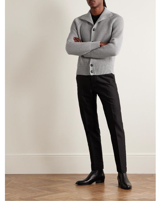 Tom Ford Gray Ribbed Wool And Cashmere-blend Cardigan for men