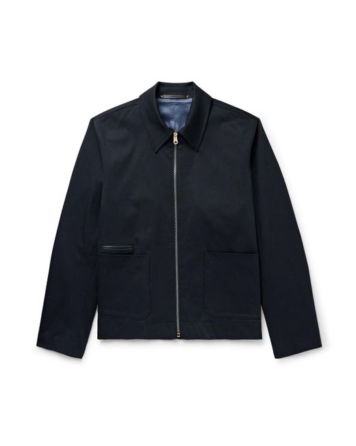 Paul Smith Blue Leather-Trimmed Cotton-Blend Twill Harrington Jacket for men
