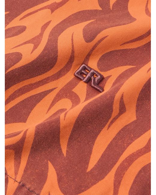 ERL Orange Logo-embroidered Distressed Printed Cotton-canvas Jacket for men