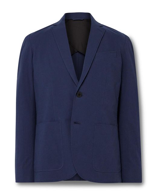 Club Monaco Blue Slim-fit Unstructured Cotton-blend Seersucker Blazer for men