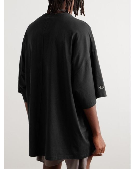 Rick Owens Black Champion Tommy Oversized Logo-embroidered Cotton-jersey T-shirt for men