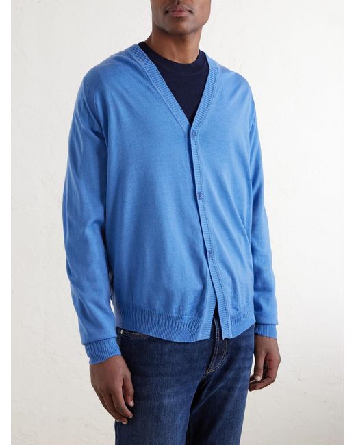 John Smedley Blue Bill Nighy Merino Wool Cardigan for men