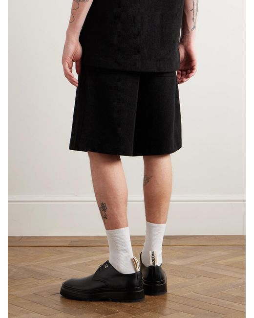 Shorts a gamba dritta in velluto a coste di misto cotone con cintura di Jil Sander in Black da Uomo
