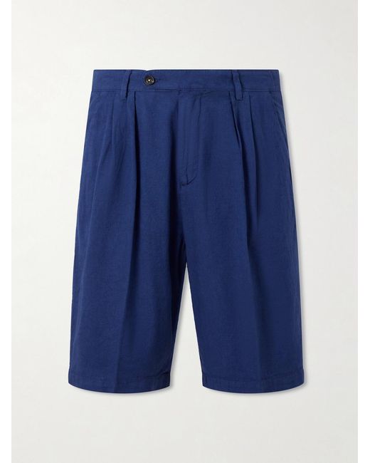 Massimo Alba Blue Cliff Straight-Leg Pleated Cotton Bermuda Shorts for men