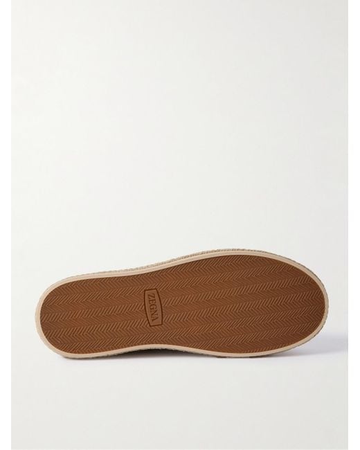 Zegna Brown Triple Stitch Leather-Trimmed Suede Slip-On Sneakers for men
