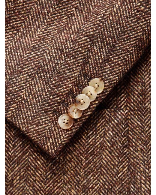 Umit Benan Brown Layered Herringbone Tweed Suit Jacket for men