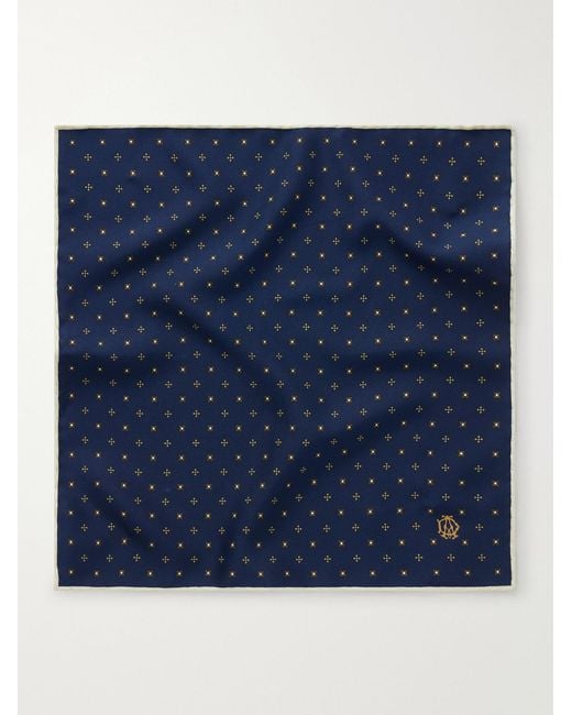 Dunhill Blue Floral-Jacquard Silk Pocket Square for men