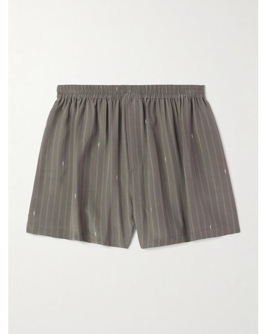 Saint Laurent Gray Straight-Leg Logo-Print Pinstriped Silk Shorts for men