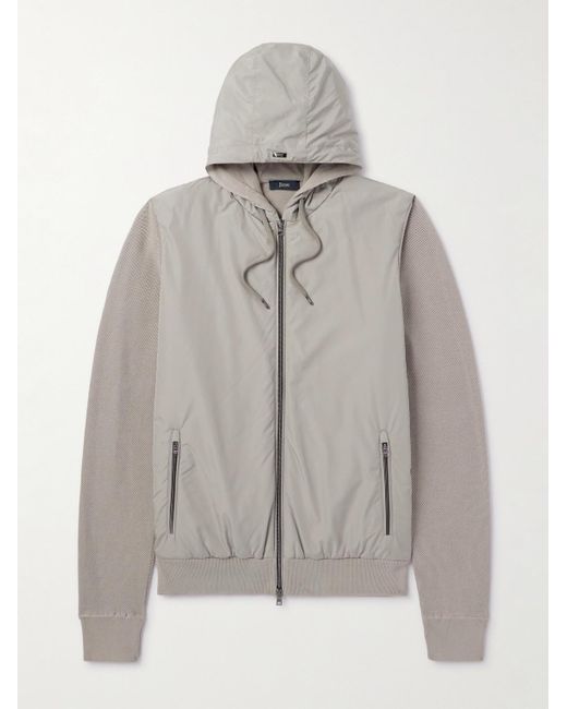 Herno Gray Waffle-knit Cotton And Shell Hooded Jacket for men