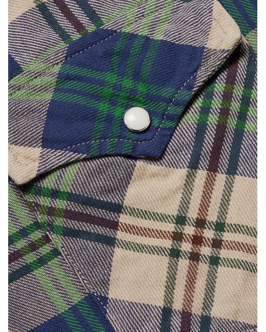 Kapital Blue Columbia Checked Cotton-Flannel Western Shirt for men