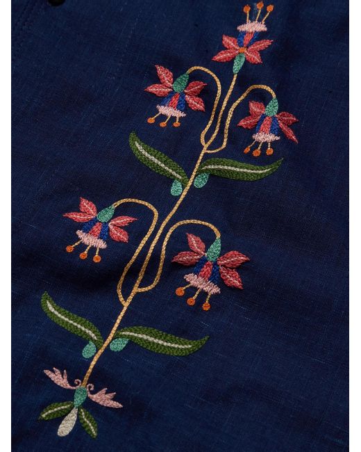 Kardo Blue Chintan Convertible-collar Embroidered Cotton Shirt for men
