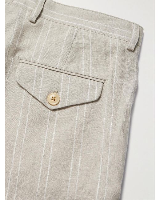 Oliver Spencer Natural Claremont Tapered Pleated Striped Linen Trousers for men