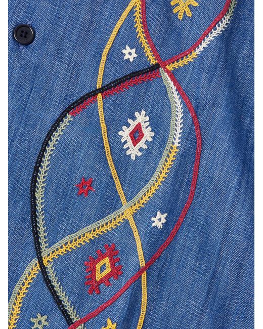 Kardo Blue Luis Embroidered Cotton-Chambray Shirt for men
