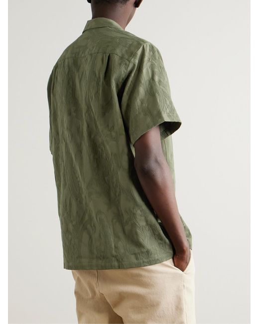 Portuguese Flannel Green Convertible-Collar Paisley-Jacquard Cotton Shirt for men