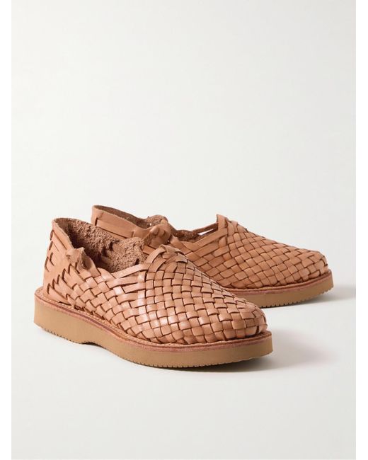 Yuketen Brown Leo Woven Leather Sandals for men