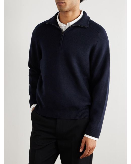 Nili Lotan Blue Nathaniel Cotton And Cashmere-Blend Half-Zip Sweater for men