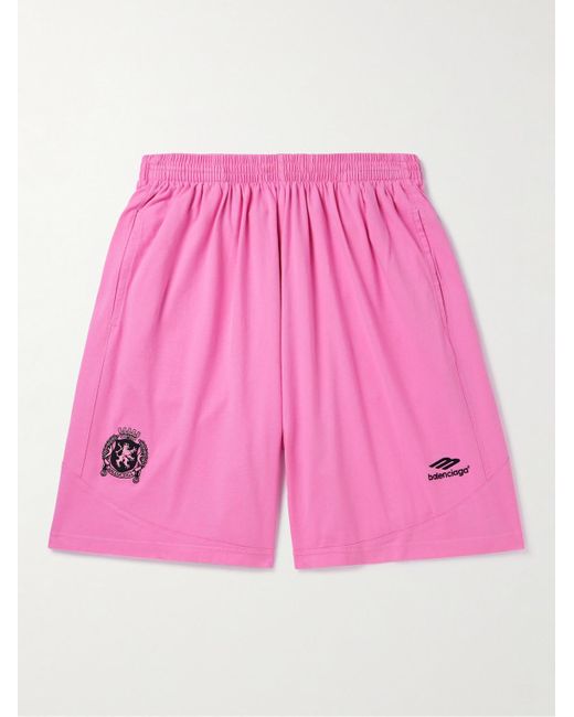 Balenciaga Pink Wide-leg Logo-embroidered Cotton-jersey Shorts for men