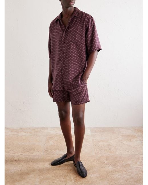 Saint Laurent Purple Printed Silk-satin Polo Shirt for men