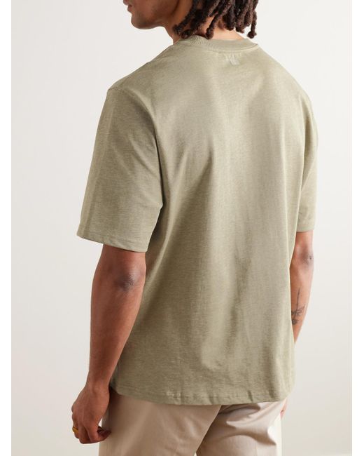 T-shirt in jersey di cotone con logo ricamato di AMI in Natural da Uomo