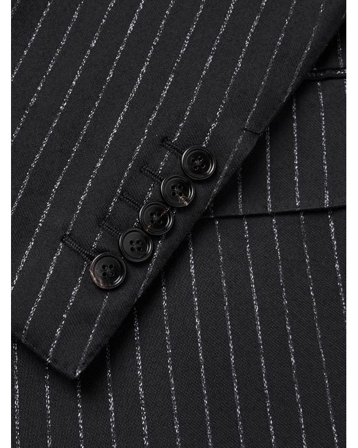 Tom Ford Black Dyllan Double-Breasted Striped Metallic Wool And Silk-Blend Suit Jacket for men