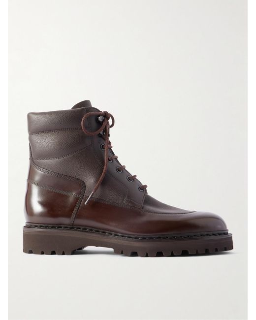 John Lobb Brown Peak Panelled Leather Boots for men