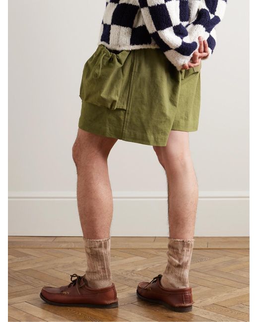 STORY mfg. Green Salt Wide-leg Embroidered Slub Organic Cotton Drawstring Shorts for men