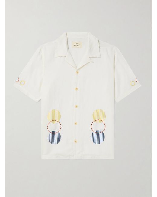 Folk White Damien Poulain Convertible-collar Embroidered Linen And Cotton-blend Shirt for men