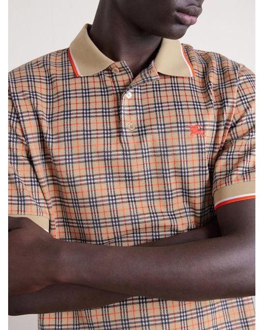 Burberry Natural Logo-embroidered Checked Jacquard Polo Shirt for men