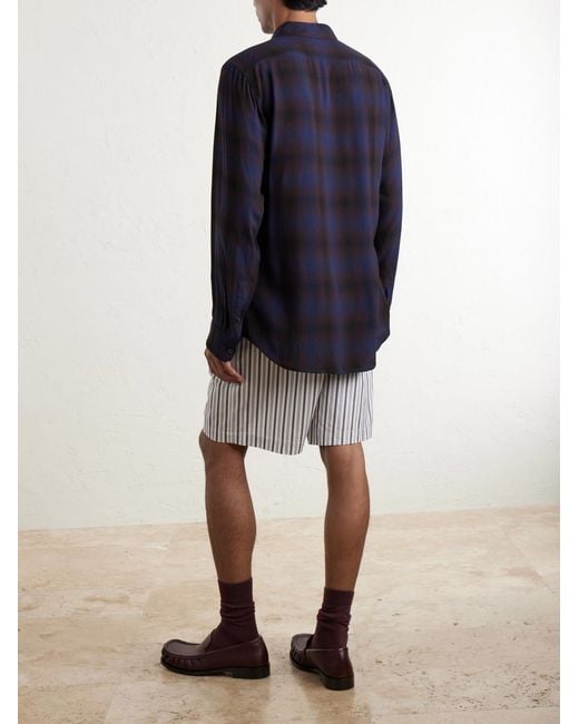 Dries Van Noten Blue Checked Twill Shirt for men