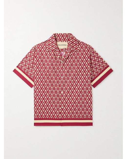 Valentino Garavani Pink Camp-Collar Printed Cotton-Twill Shirt for men