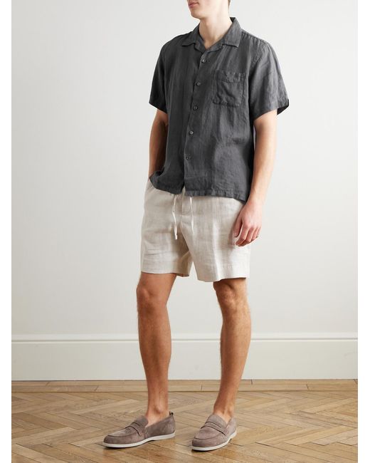 Hartford Black Palmito Mc Convertible-collar Linen Shirt for men