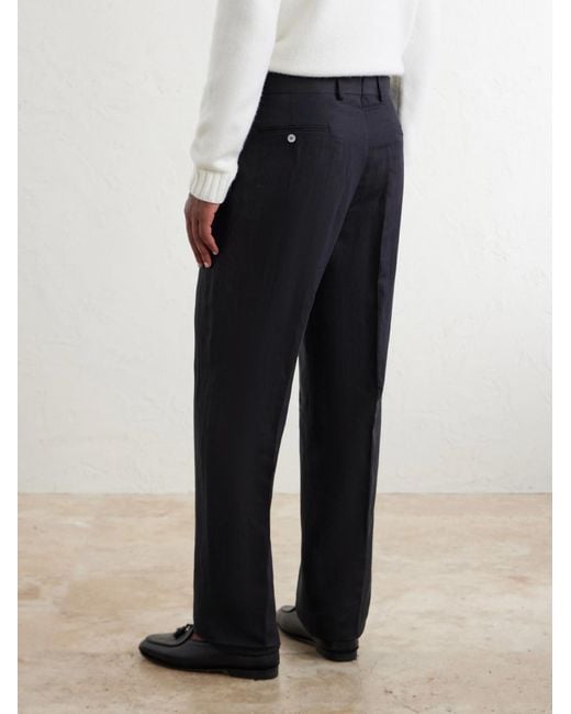 Ralph Lauren Blue Straight-Leg Pleated Silk And Linen-Blend Trousers for men