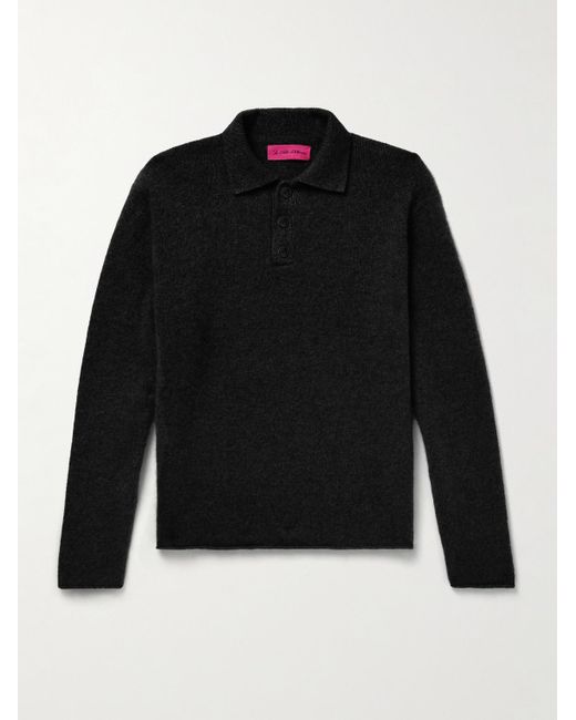 The Elder Statesman Black Brushed-Cashmere Polo Shirt for men