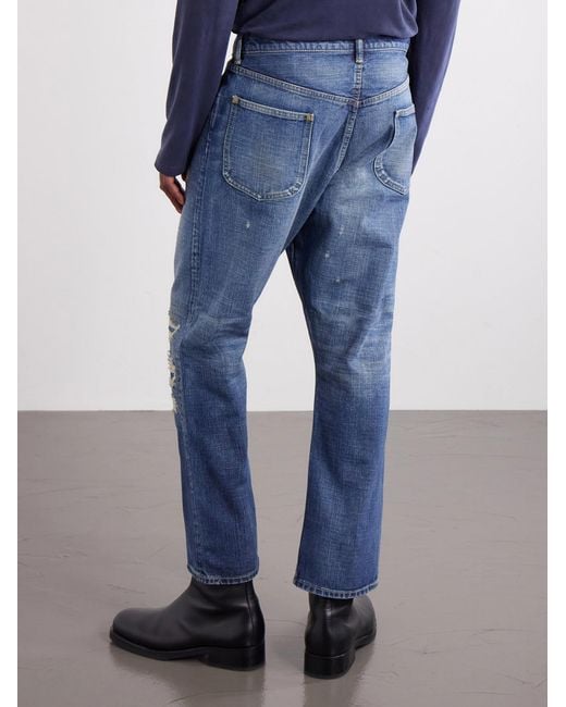 Beams Plus Blue Straight-Leg Distressed Jeans for men