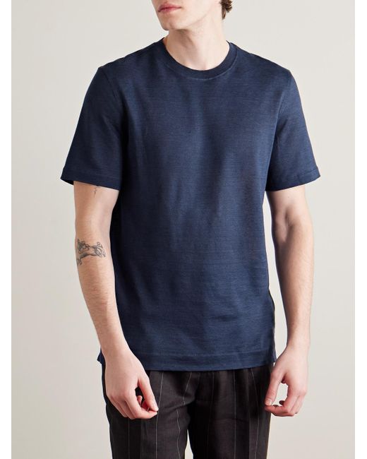 Zegna Blue Oasi Linen T-Shirt for men