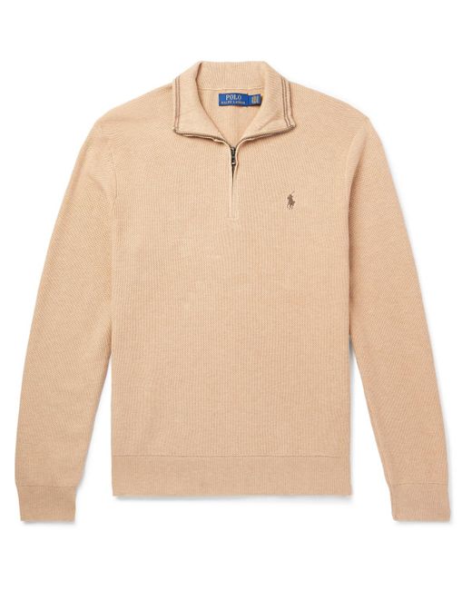 Polo Ralph Lauren Natural Logo-embroidered Honeycomb-knit Cotton Half-zip Sweater for men
