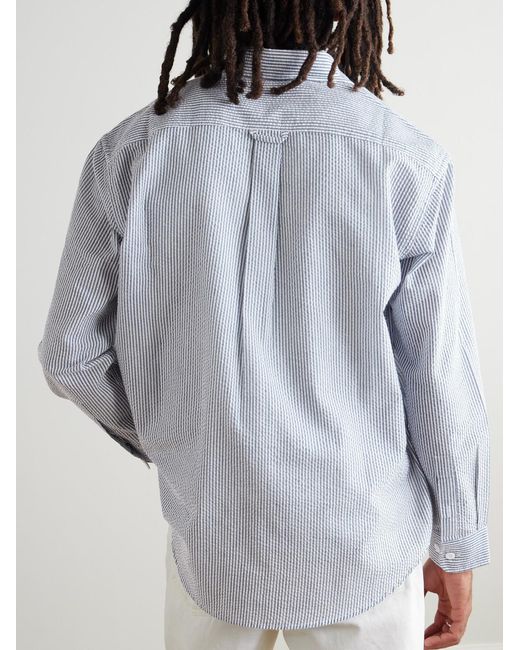 FRIZMWORKS White Og Oversized Striped Cotton-Blend Seersucker Shirt for men