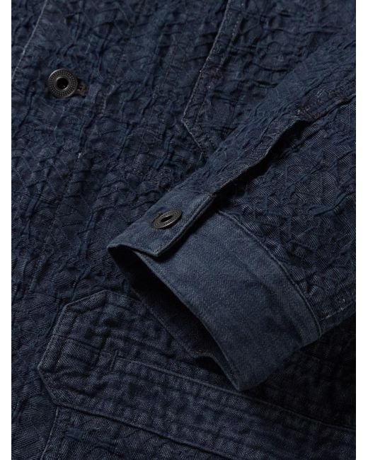 RRL Blue Deck Shawl-Collar Cotton-Blend Jacquard Overshirt for men