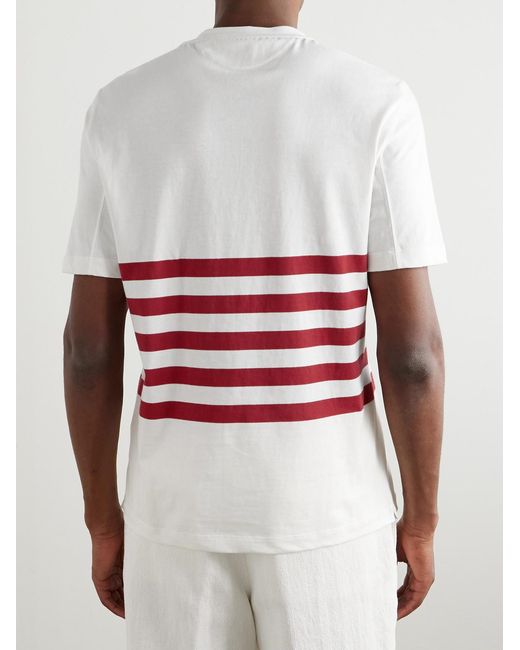 Brunello Cucinelli White Slim-fit Striped Cotton-jersey T-shirt for men