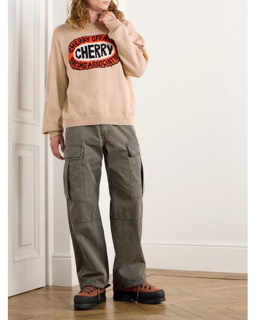 CHERRY LA White Off Road Logo-intarsia Organic Cotton Sweater for men