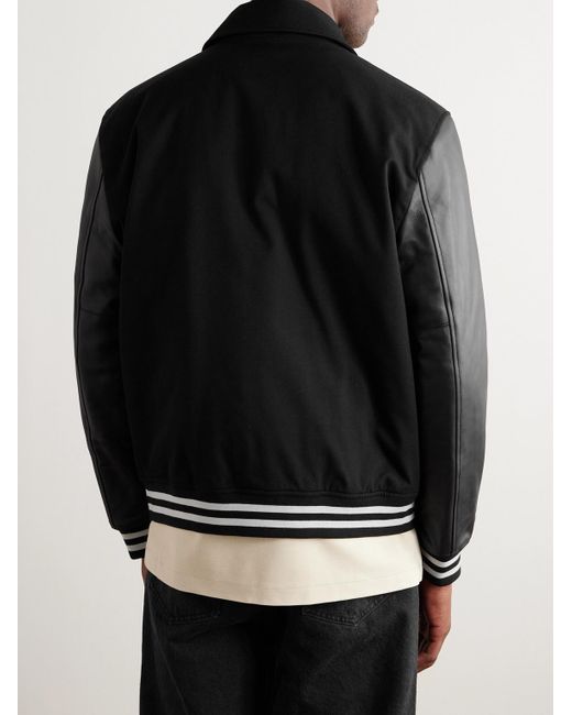 Theory Black Striped Wool-blend And Leather Varsity Jacket for men