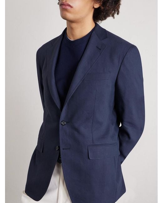 Canali Blue Kei Unstructured Linen And Wool-blend Suit Jacket for men