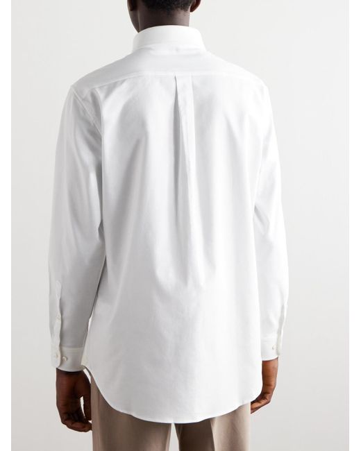 Loro Piana White Button-down Collar Cotton Oxford Shirt for men