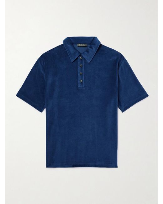 Loro Piana Polohemd aus Velours aus einer Baumwoll-Seidenmischung in Blue für Herren