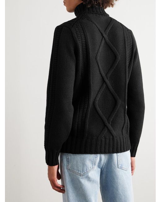 Brunello Cucinelli Black Intarsia Cashmere Rollneck Sweater for men