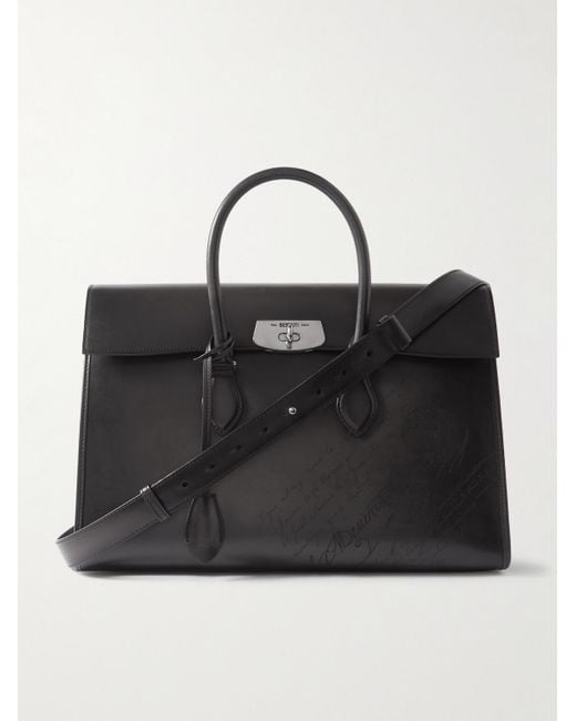Berluti Black E'mio Scritto Venezia Leather Briefcase for men